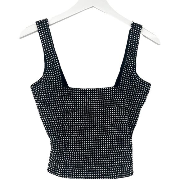 Good American Crystal Embellished Tank Top Square Neck Stretch Black Crystal Sm - Picture 7 of 10